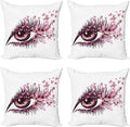 Ambesonne Butterflies Throw Pillow Cushion Case Pack of 4, Female Eye Eyelashes Mascara Stare Party Makeup Animal Print, Modern Accent Double-Sided Digital Printing, 16", Pink White