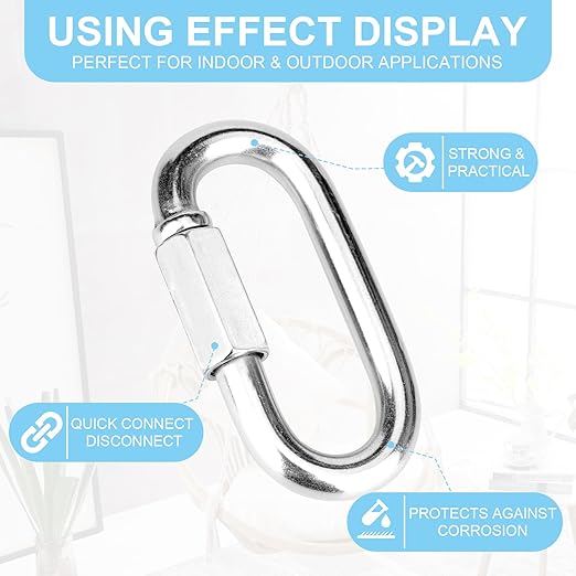 1Pcs 3.5 Inch 304(18-8) Heavy Duty Stainless Steel Screw Chain Quick Links, 2000 LBS Capacity Carabiner for Big Chain Connecting, Hammock Hanging, Hiking, Camping
