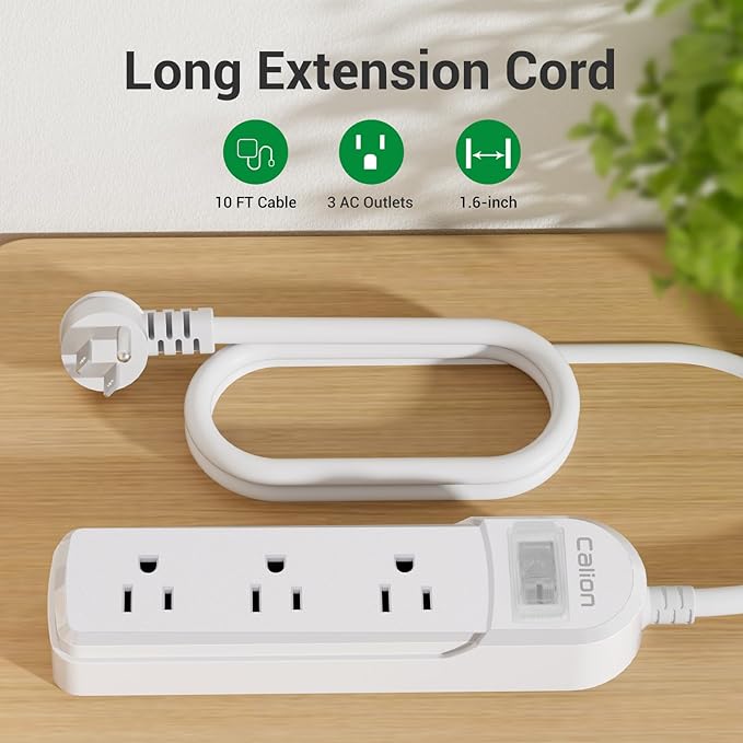 Outdoor Power Strip Waterproof IPX6 Surge Protector with 10 FT Extension Cord 3 Widely Outlets Overload Protection Shockproof Flat Plug Wall Mountable for Outdoor/Indoor ETL,White