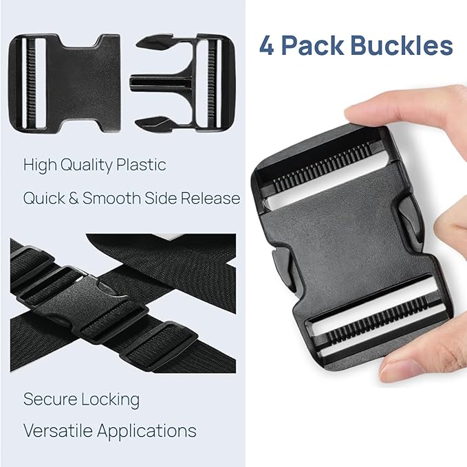 4 Pack 1.5 Inch Buckle Quick Side Release, Heavy Duty Plastic Side Release Buckles for Backpacks, Pet Collars, Paracord Crafts, Luggage & Outdoor Gear