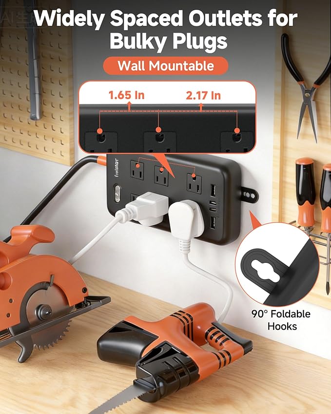 Outdoor Power Strip Waterproof IPX6, 1625W/13A, 15 Ft Extension Cord, 6 Wide Outlets & 4 USB Ports with Anti-Electric Shock, Wall Mountable for Yard, Workshop, Garage, RV