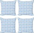 Ambesonne Checkered Decorative Throw Pillow Case Pack of 4, Gingham Motif with Little Hearts Pastel Blue Shower Theme, Cushion Cover for Couch Living Room Car, 24", Pale Blue White