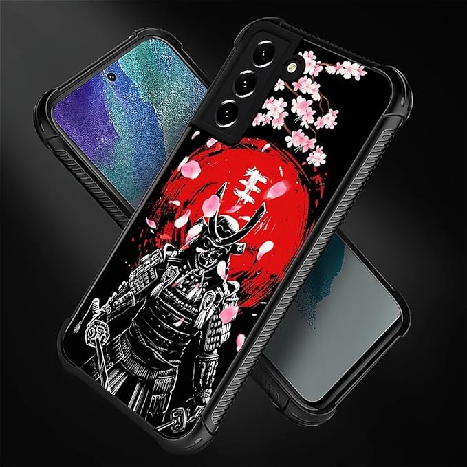 for Samsung Galaxy S21 FE Case, Sakura Japanese Samurai Pattern Graphic Design Girl Boy Soft Silicone Hard Acrylic Shock Protection for Samsung Galaxy S21 FE