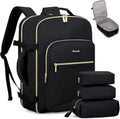 LOVEVOOK Travel Backpack for Women & Men 40L,Airline Approved Carry On Backpack Travel Essentials,TSA Carry on Luggage,Waterproof Personal Item Travel Bag,Suitcase with 3 Packing Cubes,Black-Black