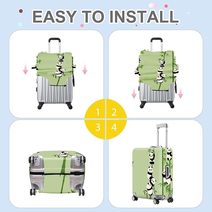 ANNA QUEEN Cute Panda Bamboo Luggage Cover, Cartoon Animal Suitcase Protector for 28-30 Inch Luggage