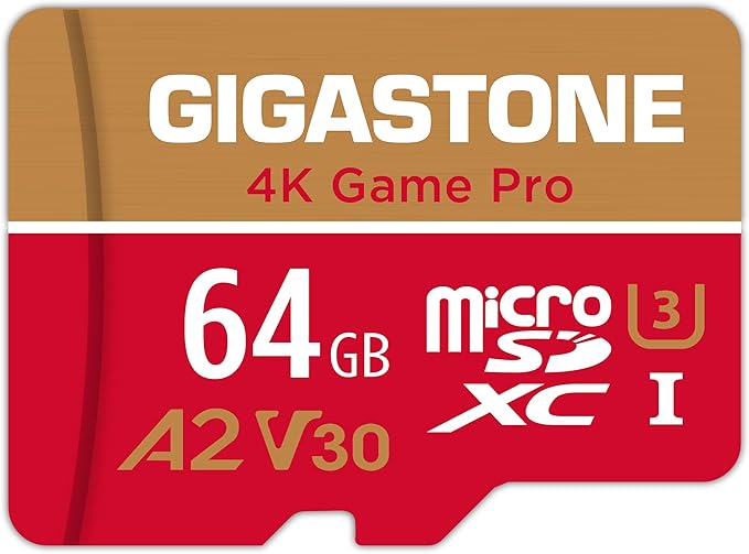 【For Switch 1 Only】GIGASTONE 64GB Micro SD Card, 4K Game Pro, MicroSDXC Memory Card for Gaming Console, Security Camera, UHD Video, up to 95/35MB/s, UHS-I U3 A2 V30 【5-Years Data Recovery】