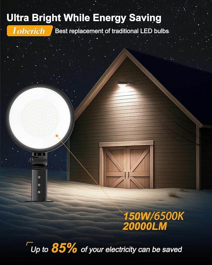 toberich LED Barn Light 4 Packs, 150W 20000LM Yard Area Lights Dusk to Dawn Outdoor Lighting with Upgraded Photocell 6500K Adjustable Angle Daylight IP66 Waterproof Street Lights for Farmhouse/Garage