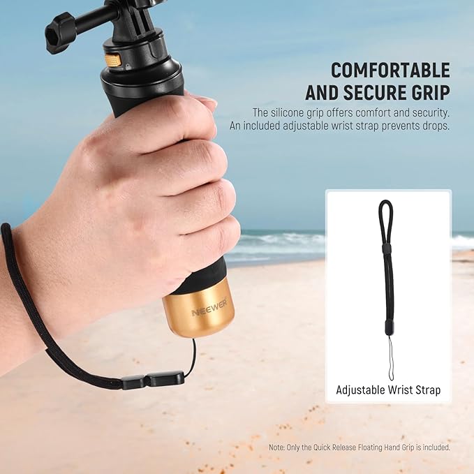 NEEWER Quick Release Floating Hand Grip for Action Camera, Underwater Handle Stick Mount with Detachable Camera Mount Adapter Wrist Strap, Compatible with GoPro13 12 11 10 9, GP23