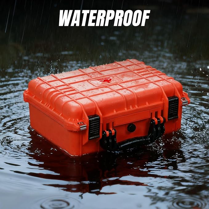 Jack Boss 16x 12.8x 6.8 Inch Hard Case, Portable Weather Waterproof Protective Camera Case with Customizable Foam, Fit Use of Drones, Camera, Equipments, Orange