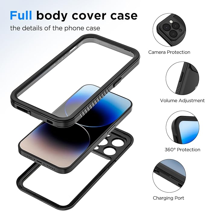Lanenas for iPhone 14 Pro Max Case, 14 Pro Max Waterproof Case with Built-in Screen Protector, Full Body Heavy Duty Phone Case Dustproof Shockproof Case Cover for iPhone 14 Pro Max 6.7inch Black