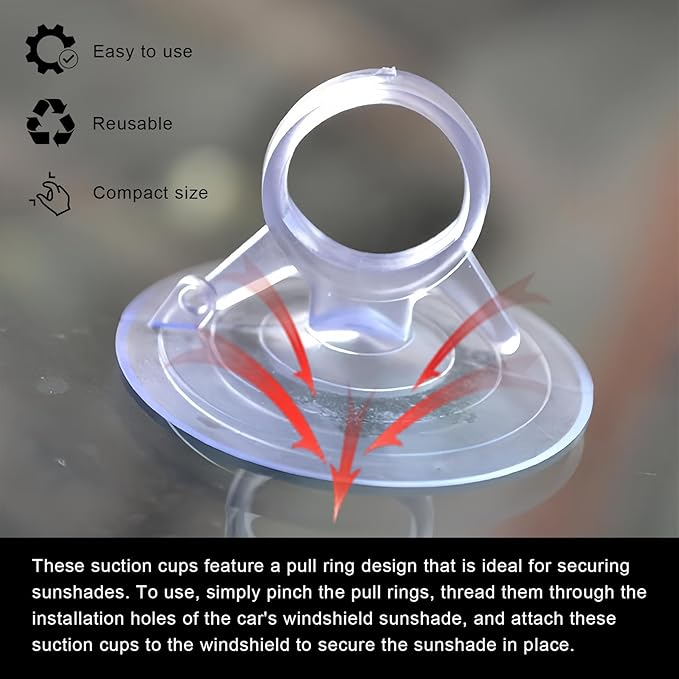 24 PCS Glass Strong Transparent Suction Cups, Windshield Sunshade Dovetail Sucker Hooks, Multi-Purpose Window Suction Cups for Car Window Glass Bathroom Kitchen Office Home Decor