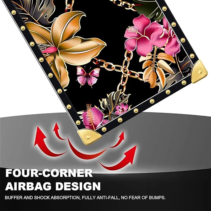 Compatible with iPhone XR Case, Pink Golden Chain Tropical Flower Luxury Golden Decoration for Girl Women Soft TPU Shockproof Protective Hard PC Back for iPhone XR