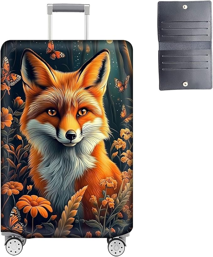 Luggage Cover Protector for 22-24 Inch Suitcases, TSA Approved Elastic Travel Suitcase Covers, Anti-Scratch Washable Luggage Sleeve for Carry On & Checked Bags, Fox Flowers