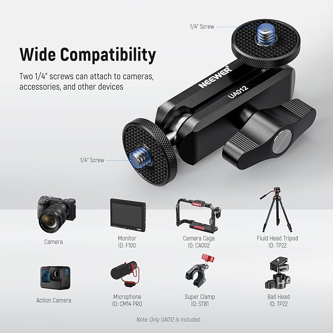 NEEWER Flexible Articulating Magic Arm with Dual Ball Heads, CNC Machined Aluminum Alloy with 1/4" Screws&Holes for Camera Monitor, LED Light, Microphone, Tripod, Compatible with SmallRig Cage, UA012