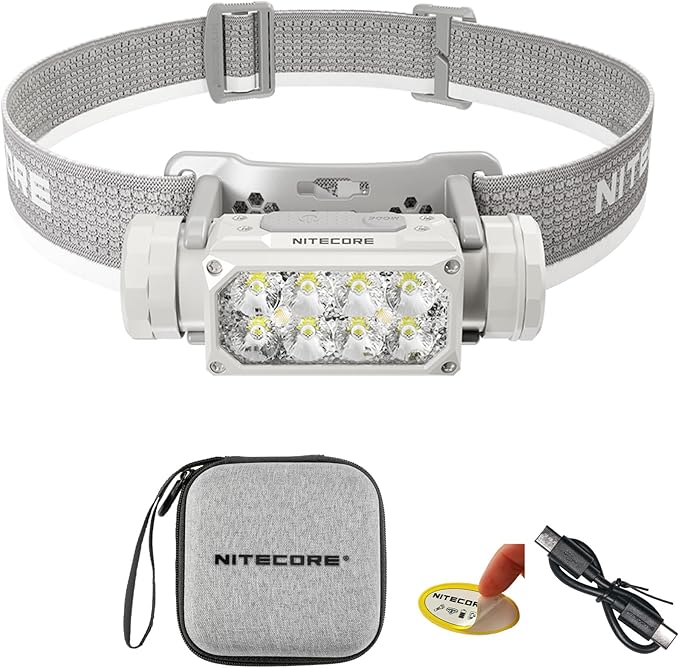 Nitecore HC65 UHE Headlamp, 2000 Lumen Max Heavy Duty Metal, USB-C Rechargeable with White, Red, and Reading Lights for Camping, Hiking, Hunting, and Industrial Works (Grey)