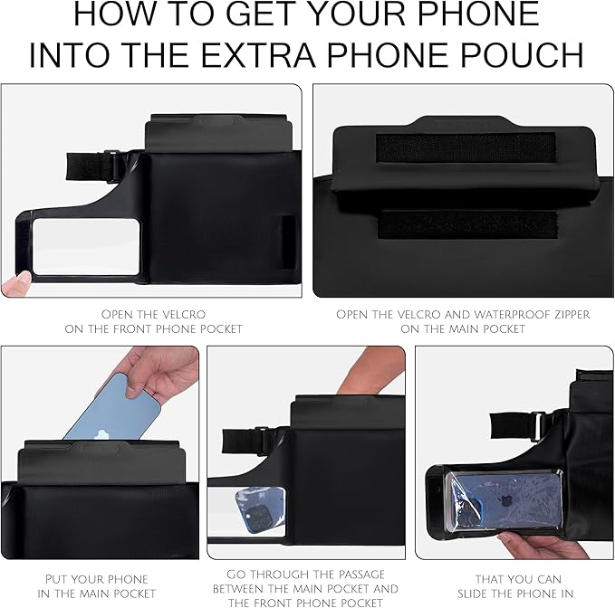Waterproof bag Fanny Pack with Phone Case, Water proof Phone Pouch Dry Bag Keep Valuables Safe for iPhone Samsung, Adjustable Waist Strap and Screen Touch Sensitive for Swimming Boating Beach Fishing