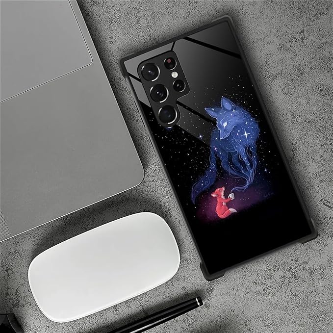 for Samsung Galaxy S22 Ultra Case, Galaxy Fox Wolf Pattern Graphic Design Girl Boy Soft Silicone Hard Acrylic Shock Protection for Samsung Galaxy S22 Ultra
