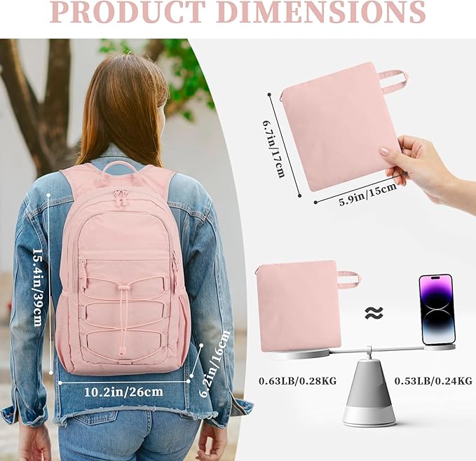 ZOMFELT Hiking Backpack for Women Men, 15L Lightweight Packable Backpack for Trip, Water Resistant Small Travel Backpacks, Foldable daypack for Hiking, Walking, Cycling, Camping, Pink