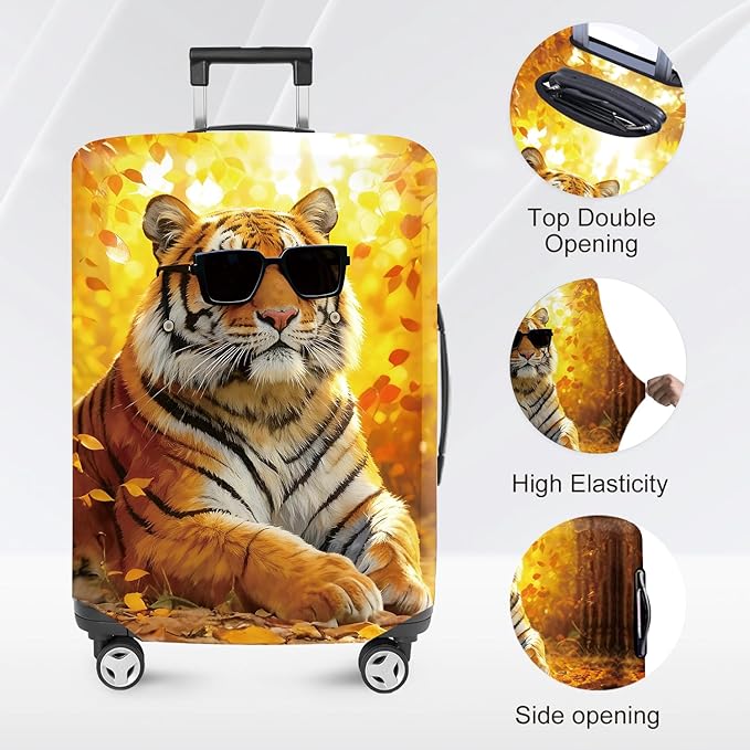 ANNA QUEEN Funny Cool Tiger Travel Luggage Cover -Stretchable Airplane Suitcase Protector Sleeve,Universal Washable Fit for 20-22 Inch Checked Baggage,Water Resistant Durable Luggage Protector