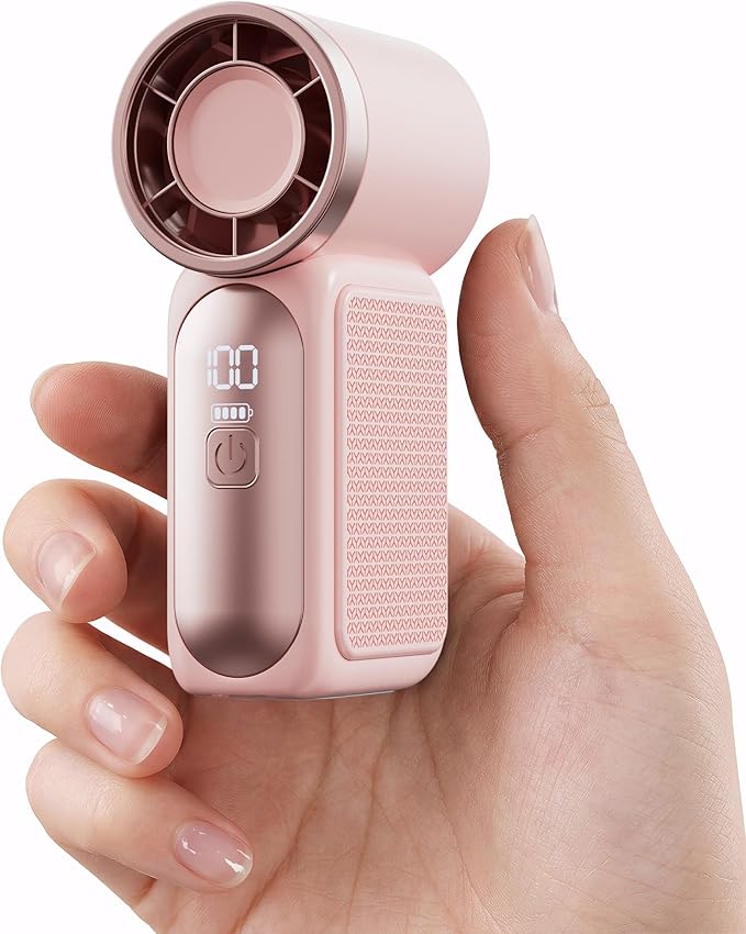 Gaiatop Portable Handheld Mini Fan, 6 Speeds 16900 RPM High Velocity Personal Fan with LED Display, USB Rechargeable, Mini Fan with Lanyard for Makeup, Travel, Outdoor Fan for Women Girl Gift, Pink