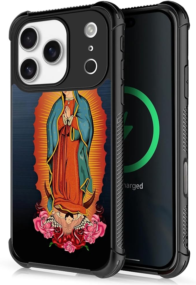 for iPhone 17 Pro Case,for MagSafe Graphic Design for Girl Boy Soft Silicone Hard Acrylic Shock Protection Designed for iPhone 17 Pro Red Virgen Guadalupe Pattern