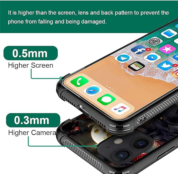 for iPhone 12/12 Pro Case, Black White Wolf Moon Flower Rose Pattern Graphic Design Girl Boy Soft Silicone Hard Acrylic Shock Protection for iPhone 12/12 Pro
