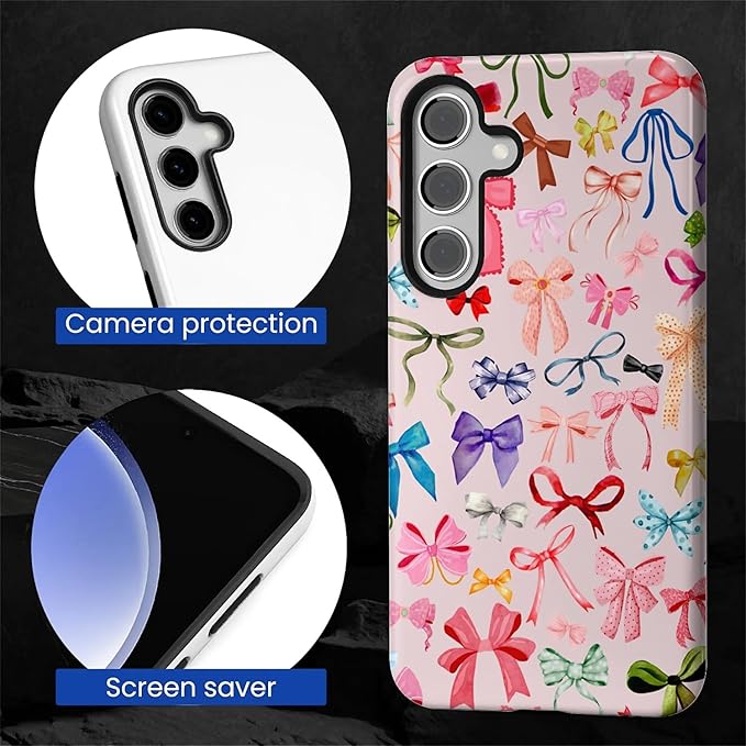 for Samsung Galaxy S23 FE Case,HL2 Aesthetic Color Bow Tie Hybrid 2 Layer Hard Shell Silicone Protective Pattern Design Case