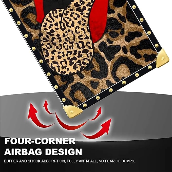 Compatible with iPhone 16 Pro Case, Brown Leopard Print Mouth Luxury Golden Decoration for Girl Women Soft TPU Shockproof Protective Hard PC Back for iPhone 16 Pro