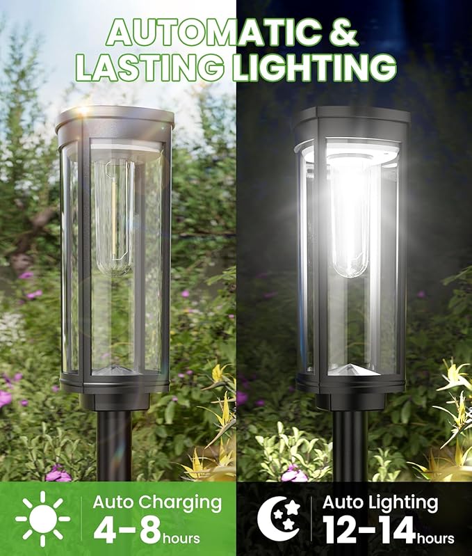 BITPOTT Bright Solar Pathway Lights, 4 Pack Solar Lights Outdoor Waterproof IP65, Long Lasting Outdoor Light for Yard Garden Walkway Landscape Lawn Patio