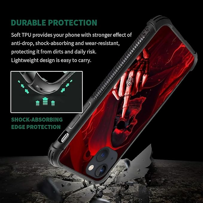 for iPhone 13 Mini Case, Gestures Funny Skull Pattern Graphic Design Girl Boy Soft Silicone Hard Acrylic Shock Protection for iPhone 13 Mini