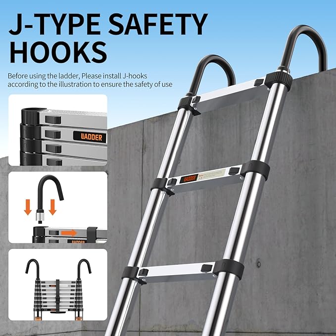 Telescoping Ladder,with Stable Hook and stabilizer barand,Extension Ladder, Heavy Duty 330lbs Max Capacity, Multi-Purpose Collapsible Ladder for RV or Outdoor Work (16.5FT/5.1M)