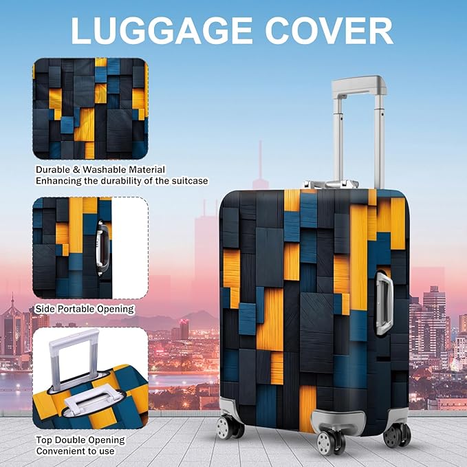 ANNA QUEEN Dark Geometric Wood Luggage Cover, Modern Abstract Suitcase Protector for 24-26 Inch Bags