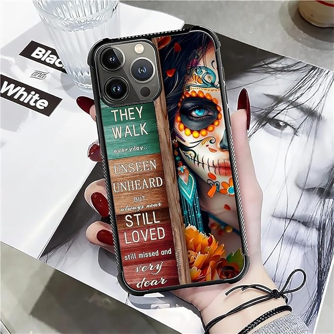 for iPhone 16 Pro Case, Sugar Skull Day of Death Halloween Pattern Graphic Design Girl Boy Soft Silicone Hard Acrylic Shock Protection for iPhone 16 Pro