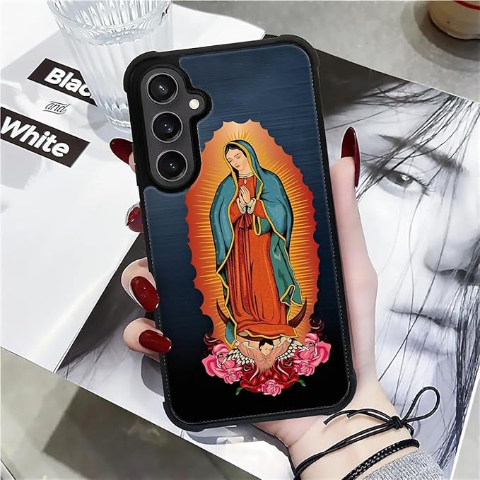 for Samsung Galaxy S23 FE Case, Red Virgen Guadalupe Pattern Graphic Design Girl Boy Soft Silicone Hard Acrylic Shock Protection for Samsung Galaxy S23 FE