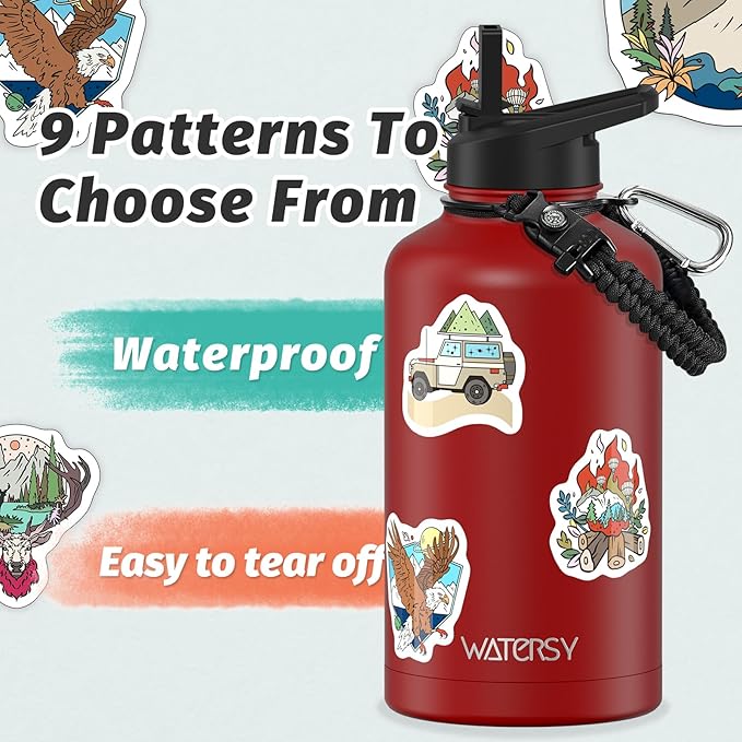 64oz Insulated Water Bottle (Cold for 48 Hrs),BPA Free&Leak Proof,Half Gallon Stainless Steel Water Flask,Water Jug with Straw Spout Lids for Gym,Hiking,Camping,Red