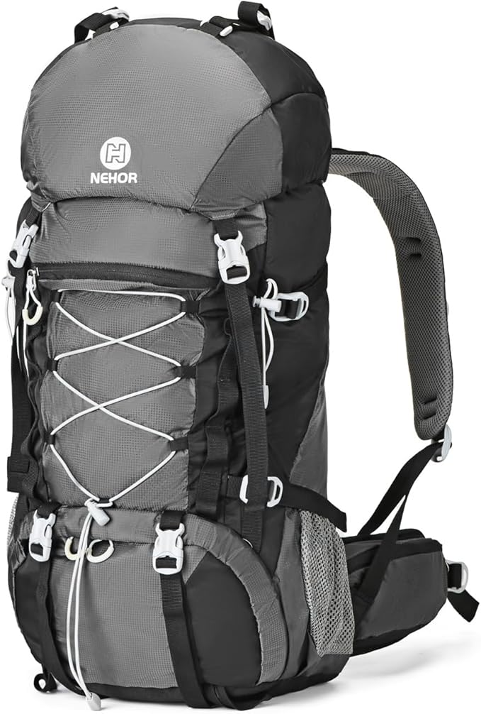 60L Hiking Backpack, Water Resistant Camping Backpack with Rain Cover, Large Lightweight Hiking Bag Outdoor Travel Daypack for Men Women, Black