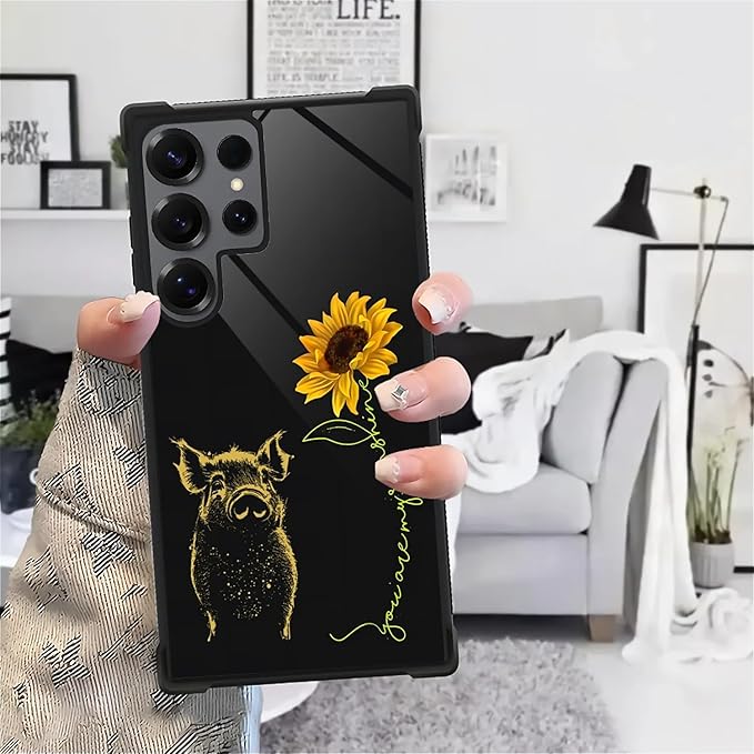 for Samsung Galaxy S25 Ultra Case,Graphic Design for Girl Boy Soft Silicone Hard Acrylic Shock Protection Designed for Samsung Galaxy S25 Ultra Pig Sunflower Yellow Sunshine Pattern