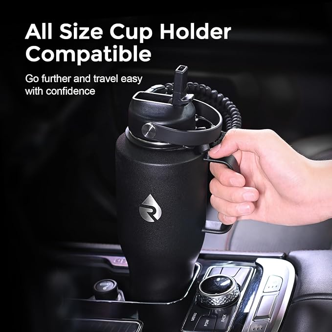 RAYMYLO 32oz Stainless Steel Water Bottle (Cold for 48 Hrs, Hot for 24 Hrs), Triple Wall Vacuum Insulated Water Bottle with Straw Lid, Spout Lid and Paracord Handle, Leakproof, Fit in Any Car Cup