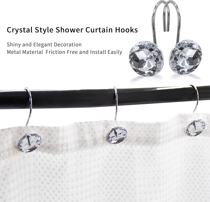 MitoVilla Silver Shower Curtain Hooks Rings, White Metal Shower Hooks for Shower Curtain Liner, Rust Proof Shower Rings for Curtain Accessories and Bathroom Shower Rod, 12 Pack Bathroom Set