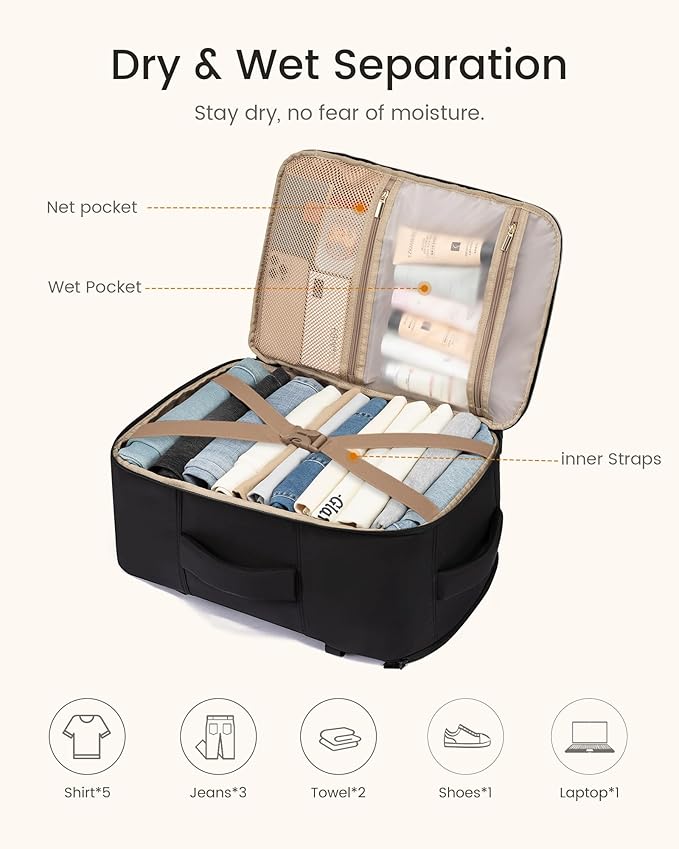 LOVEVOOK 40L Travel Backpack for Women Men, TSA Personal Item Travel Bag Fits 17.3inch Laptop, Waterproof Airline Approved Carry On Luggage With 2 Cubes for Weekender Hiking Business, Dark Grey