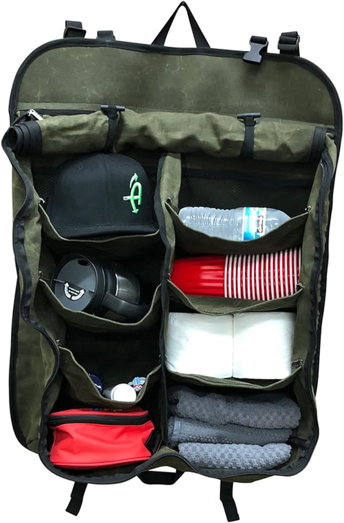 Overland Vehicle Systems Camping Gear Storage Bag - #16 Waxed Canvas - Infused with Paraffin Wax Waterproofing - 8 Storage Pockets for all your toiletries, clothes, shoes and camping gear.