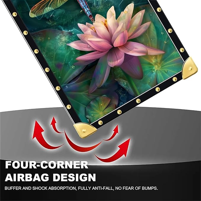 for iPhone 17 Pro Case Luxury Golden Decoration for Girl Women Soft TPU Shockproof Protective Hard PC Back for iPhone 17 Pro Crazy Pattern Colourful Dragonfly Pink Lily Pads