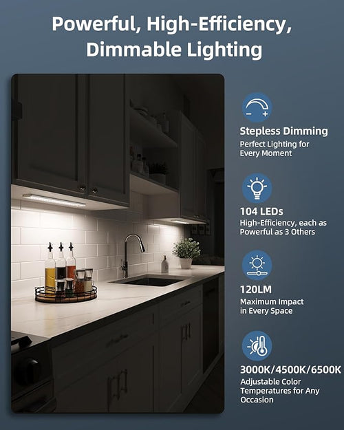 14.5-inch Under Cabinet Lights, Wireless Closet Light, Motion Sensor, 3500mAh Rechargeable Battery, Magnetic, 3 Color Temps, 5 Levels Dimmable, Under Counter Lights for Kitchen (2 Pack)