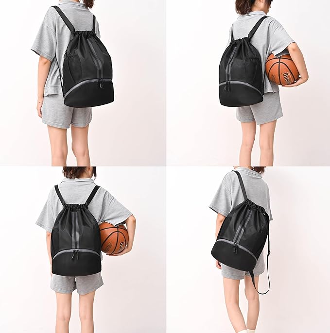 LOKAPEGY Drawstring Gym Bag for Men, Waterproof Drawstring Backpack for Women, Swim with Shoes Compartment, Pull String Sport Bag for Soccer and Basketball. (Rose)