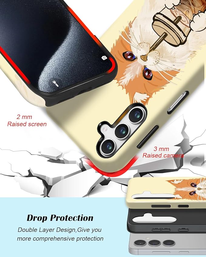 Compatible for Samsung Galaxy A56 5G Case, Dual Layer Heavy Duty 2 in 1 Shockproof Protective Phone Case,Cat Drinking Coffee