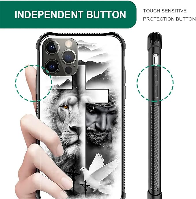 for iPhone 11 Pro Case, Lion Cross Jesus Christ Dove Pattern Made of Soft Silicone Hard Acrylic Shock Protection for iPhone 11 Pro