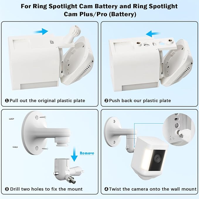 2Pack Wall Mount for Ring Spotlight Cam Battery and Ring Spotlight Cam Plus/Pro (Battery), 360°Adjustable Security Wall Mount Bracket for Ring Cam Indoor/Outdoor Use (Camera Not Included)