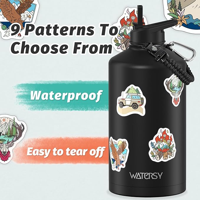 1 Gallon Water Bottle Insulated(Cold for 48 Hrs),BPA Free&Leak Proof,128oz Stainless Steel Water Jug,Large Water Bottle with Straw Spout Lids for Gym,Hiking,Camping&Travel,Black