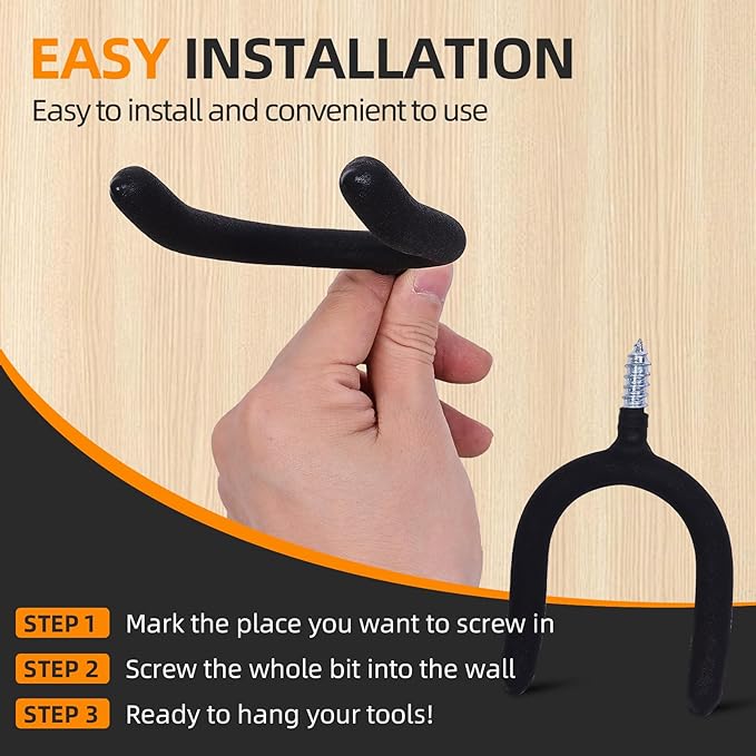12 Pack Garage Storage System Steel U Hooks with Anti-Slip Coating Home Improvement and Organization Screw in Hooks Easy Wall Mounting Heavy Duty Bike and Ladder (Black, 12 Pack)