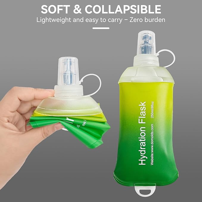 250ml Soft Flask Soft Water Bottle for Running, Hiking, Travelling, Cycling and Climbing - TPU Material - Gradient Green